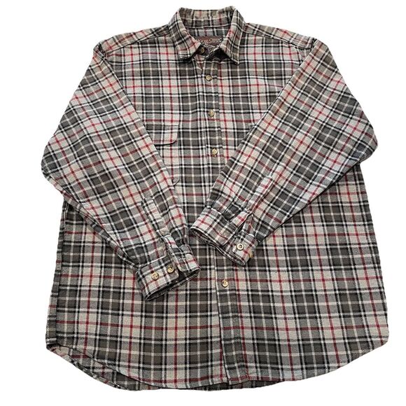 Moose Creek Mens Gray Plaid Flannel Button Up Shirt Heavyweight Long Sleeves XL - Picture 1 of 11